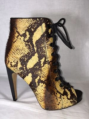 Sam Edelman Karmen brown Snake print calf fur leather ankle peep open toe boot 6 - Image 1 of 4