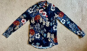 NWT Zara Man Floral Button Down Long Sleeve Dress Shirt Navy Mens Size Small S - Picture 1 of 5