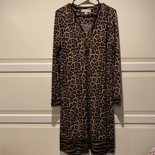 Abito stringato catena oro Michael Kors stampa leopardata taglia large