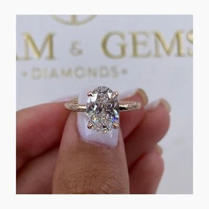 Solitaire Engagement Ring Oval Lab Created Diamond 2.7 Ct E-F/VS1 14k Rose Gold - Picture 1 of 10