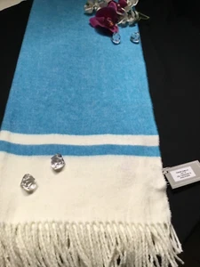 Madras Italy Throw Blanket 51 x67 Camilla Turquoise Blue & Ecru Stripe BEACH NEW - Picture 1 of 4