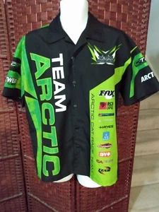 Mens Team Arctic Cat Button Up Shirt Short Sleeve Large Snowmobile Off Road - Bild 1 von 5