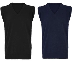 Mens V Neck Slipover Knitted Sweater Adults Sleeveless Plain Jumper Tank Top - Picture 1 of 3