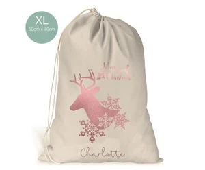 Personalisierte XL Weihnachtssack Strumpf Weihnachten Geschenktasche Geschenke Roségold Hirsch - Bild 1 von 2