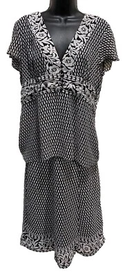 Notations Black/White Chiffon Blouse & Skirt Outfit Set Lined Floral Size M/L - Image 1 of 4