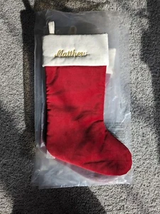 POTTERY BARN CLASSIC VELVET CHRISTMAS STOCKING *MATTHEW* RED IVORY - Bild 1 von 5