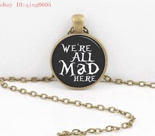 Vintage Words Cabochon Tibetan Bronze Glass Chain Pendant Necklace#T41