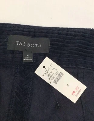 NUEVO CON ETIQUETAS Falda de Pana Talbots Para Mujer Talla 4 Azul Marino Nuevos Bolsillos Hasta la Rodilla  Foto 1 de 4