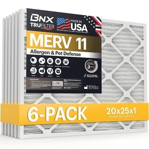 TruFilter 20x25x1 Air Filter MERV 11 (6-Pack) - MADE IN USA - Allergen Defens... - Picture 1 of 7