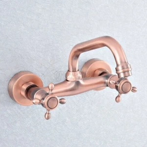 Antik rot Kupfer Wandhalterung Doppelgriff Badezimmer Wasserhahn Gefäß Spüle Mixer Wasserhahn - Bild 1 von 7