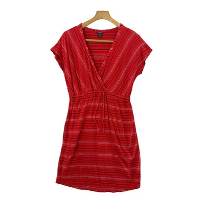 Vestido casual feminino Eddie Bauer listrado vermelho tamanho M manga curta cordão - Imagem 1 de 4