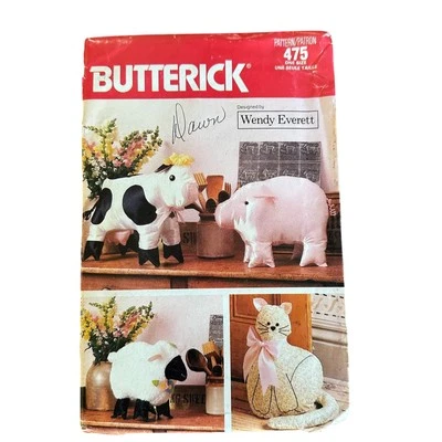 Butterick 475 Sewing Pattern for Country Animals Cat, Cow, Pig, Sheep 1988 UNCUT - Image 1 of 4