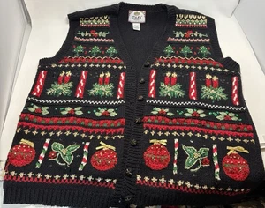 Tiara Vintage Navidad Vacaciones Bordado Feo Suéter Chaleco Mujer 14/16 - Imagen 1 de 19