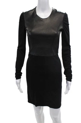 Mini Vestido Para Mujer Helmut Lang Mangas Largas Cuero Borde Bodycon Negro Talla XS Foto 1 de 4