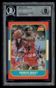 1986 Fleer 81 Charles Oakley Signed Rookie Card BAS Bulls Auto RC Set Break - Picture 1 of 2