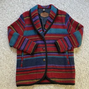 Vtg Woolrich Coat Women's L Striped Wool Nylon Blend Blanket Made In USA - Picture 1 of 16