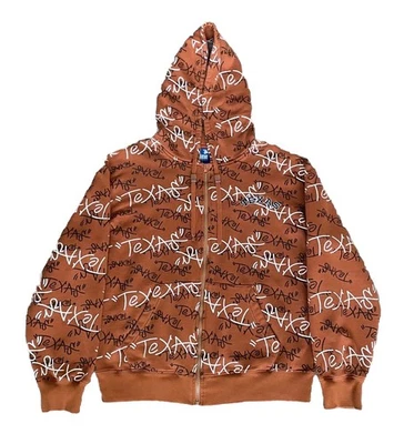 Sudadera con Capucha Vintage Texas Graffiti Estilo Mano AOP Cremallera Completa Cuadrada Y2K Naranja Para Hombres Grande Foto 1 de 4
