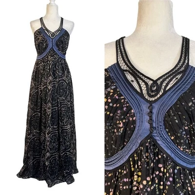 3.1 Phillip Lim Crochet Halter Maxi Dress Batik Floral Alteration Sz 10 - Image 1 of 4
