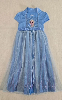 Disney Frozen II Dress Girls Size 4 Blue Short Sleeve Ruffled Flame Resistant - Image 1 of 4