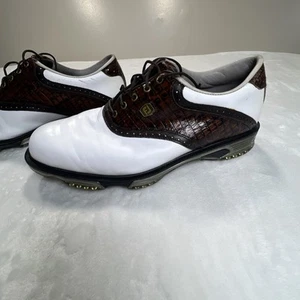Zapatos de golf FootJoy DRYJOYS TOUR talla 9 suaves con púas blancas marrones 53612 para hombre - Imagen 1 de 12