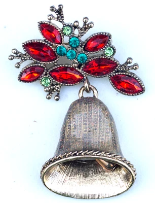 Monet signed Enamel Subtle Sparkly Bell gold tone Christmas Holiday brooch / pin - Image 1 of 3