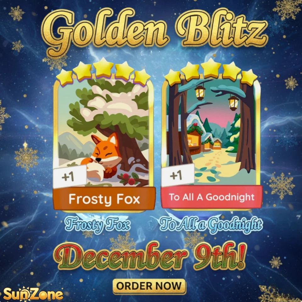 Monopoly_Go Stickers Golden Blitz 5⭐ Frosty Fox  🌻 To All a Goodnigh Sticker 🌻 - Image 1 of 2