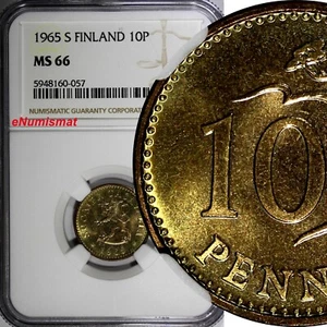 Finland Aluminium-Bronze 1965 S 10 Penniä NGC MS66 TOP GRADED KM# 46 (057) - Picture 1 of 4