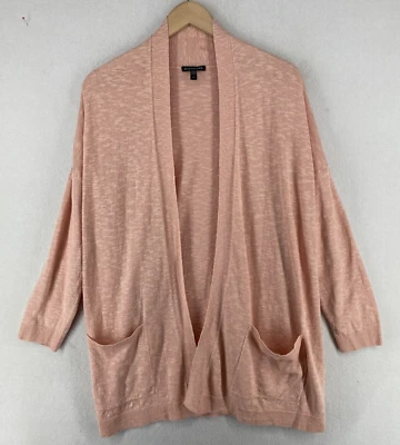 Cárdigan EILEEN FISHER S Lino Orgánico Algodón Slub Frente Abierto Manga Larga Rosa Foto 1 de 4