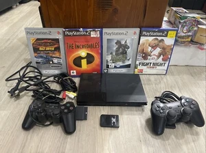Playstation 2 PS2 Console Slim 2 Controllers Memory Card Cables & 4 GAMES - Picture 1 of 6