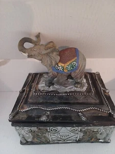 Elephant Trinket Jewerly Box Rustic Ornate  Decorative 7x 7  - Picture 1 of 8