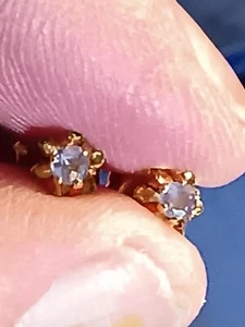 Vintage Gold Over Sterling Silver And Aqua Marine Stud Post Earrings 925 - Picture 1 of 16