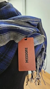 Sciarpa Missoni in tartan blu grigio nero 100% lana unisex prezzo di listino 360€ - Foto 1 di 6