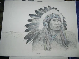 Original "The Sage" Indigenous American Pencil drawing Paul Van Bommel 1979 - Bild 1 von 10