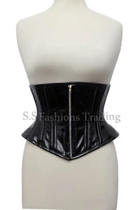 Underbust PVC Waspie Corset Double Steel Boned Heavy Duty Black PVC Corset - Picture 1 of 9