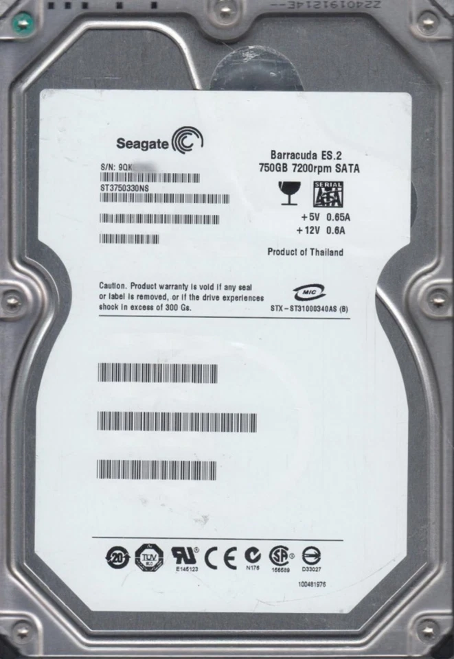 750 GB SATA Seagate barracuda ES.2 ST3750330NS 7200rpm 32MB 3.5 " Hard Drive - Image 1 of 1