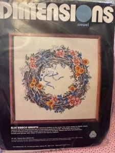 Dimensions Blue Ribbon Wreath by Karen Avery Crewel Kit 16x16 #1270 NEW - Picture 1 of 3