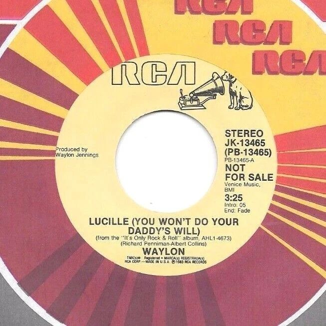 WAYLON JENNINGS * 45 * Lucille * 1983 * UNPLAYED MINT ! DJ PROMO Little Richard - Image 1 of 1