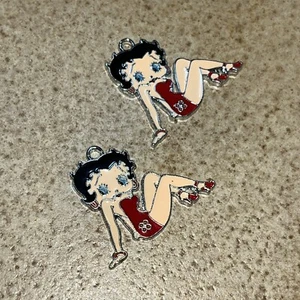 2-Qty Bright Enameled Metal Charm for Betty Boop Key Chain Pendant 1.12” x 1.36” - Picture 1 of 10