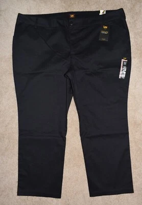 New Womens Lee 26W Petite Khaki Pants Black Straight Leg Wrinkle Free Stretch - Image 1 of 2