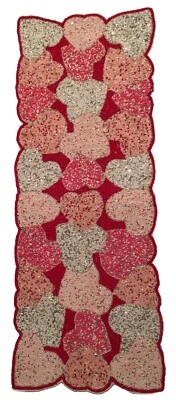 FABULOUS BEADED MULTICOLORED HEARTS 💕 DESIGN TABLE RUNNER  14” X 36” NEW - image 1 of 4
