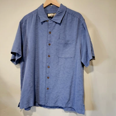 Camisa Havana Jack's Café Para Hombre L Hawaiana Azul Sólido con Textura de Palmera Foto 1 de 4