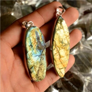 Natural Labradorite druzy Mix Pendant Unpolished Gemstone Silver Plated Pendant - Picture 1 of 9
