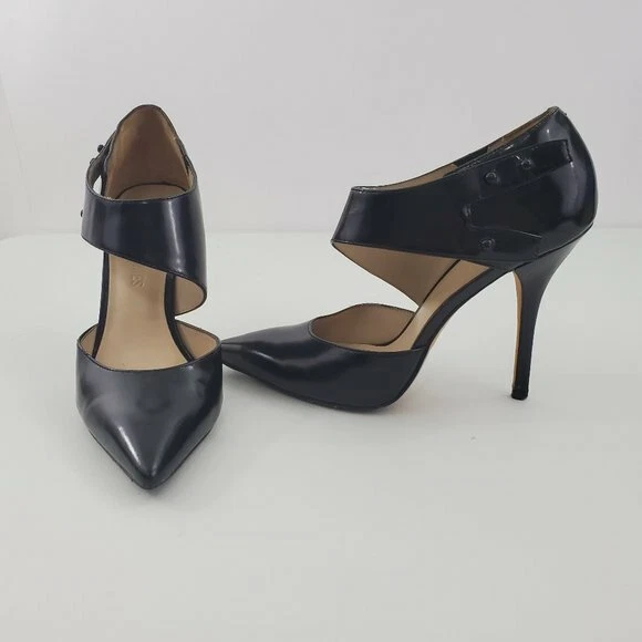 Elizabeth and James E Sand Stiletto 9 Black Patent Leather Asymmetric Pumps  - Image 1 of 4