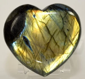 4" Golden Azure Rainbow Flash Labradorite Crystal Mineral Stone Heart Madagascar - Picture 1 of 4