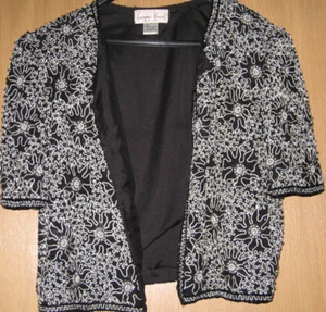 Kazar Womens Bolero Jacket Evening Black and White Beaded & Embroidered LG - Picture 1 of 6