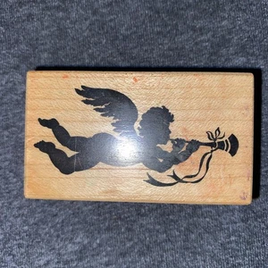 Vintage Cherub Angel Silhouette - Wood Mounted Rubber Stamp - Picture 1 of 5