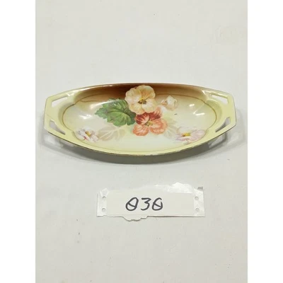 Plato de baratija de cerámica ovalado vintage PRS Silesia pintado a mano con acento floral marrón Foto 1 de 4