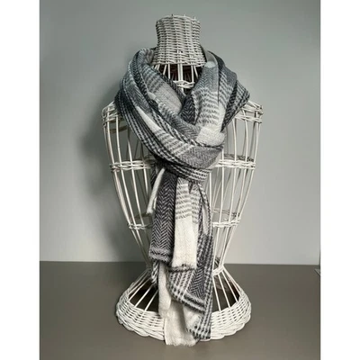 Bufanda o envoltura a cuadros de cachemir 26x78 Nepal diseñador espiga estilo unisex, SUAVE Foto 1 de 3