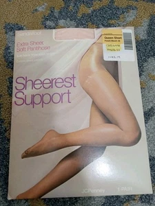 Vintage JC Penny Sheerest Support Pantyhose Sandalfoot Queen Short Peach Blush - Picture 1 of 2