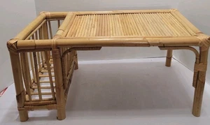 Vintage Rattan Bamboo Breakfast Bed Serving Tray With Magazine Rack Holder Boho  - Bild 1 von 14